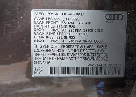 2018 Audi Q7 3.0T Premium z USA, uszkodzony, nr VIN WA1VAAF71JD007976